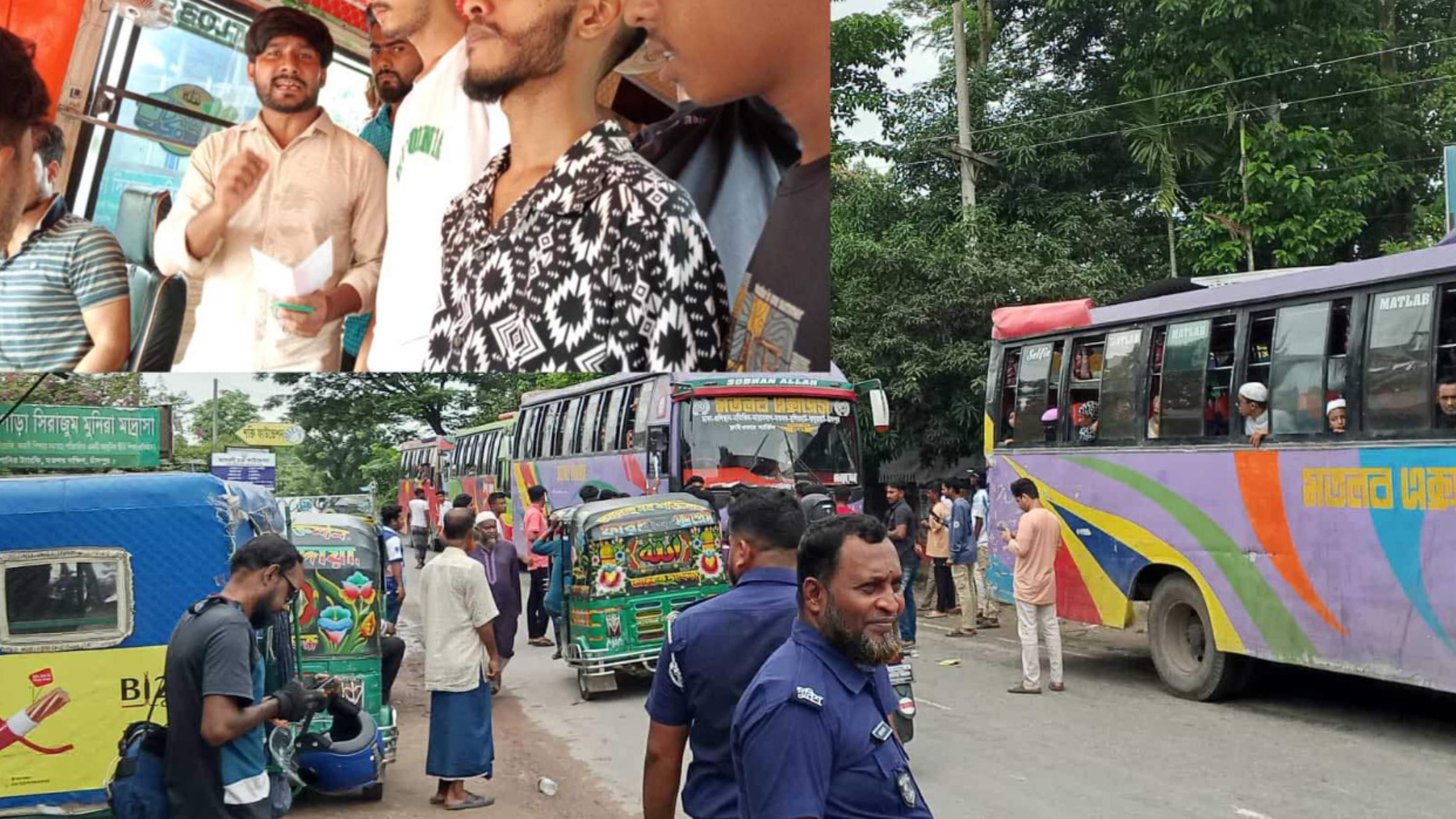 সড়ক দুর্ঘটনা রোধে মতলবের তিন বাস সার্ভিসে ছাত্র-জনতার অভিযান