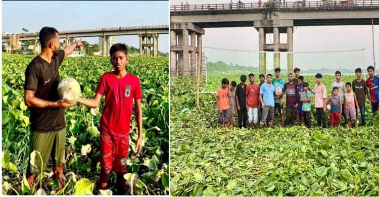 ধনাগোদা নদীতে শিশু-কিশোরদের ফুটবল-ভলিবল ম্যাচ!