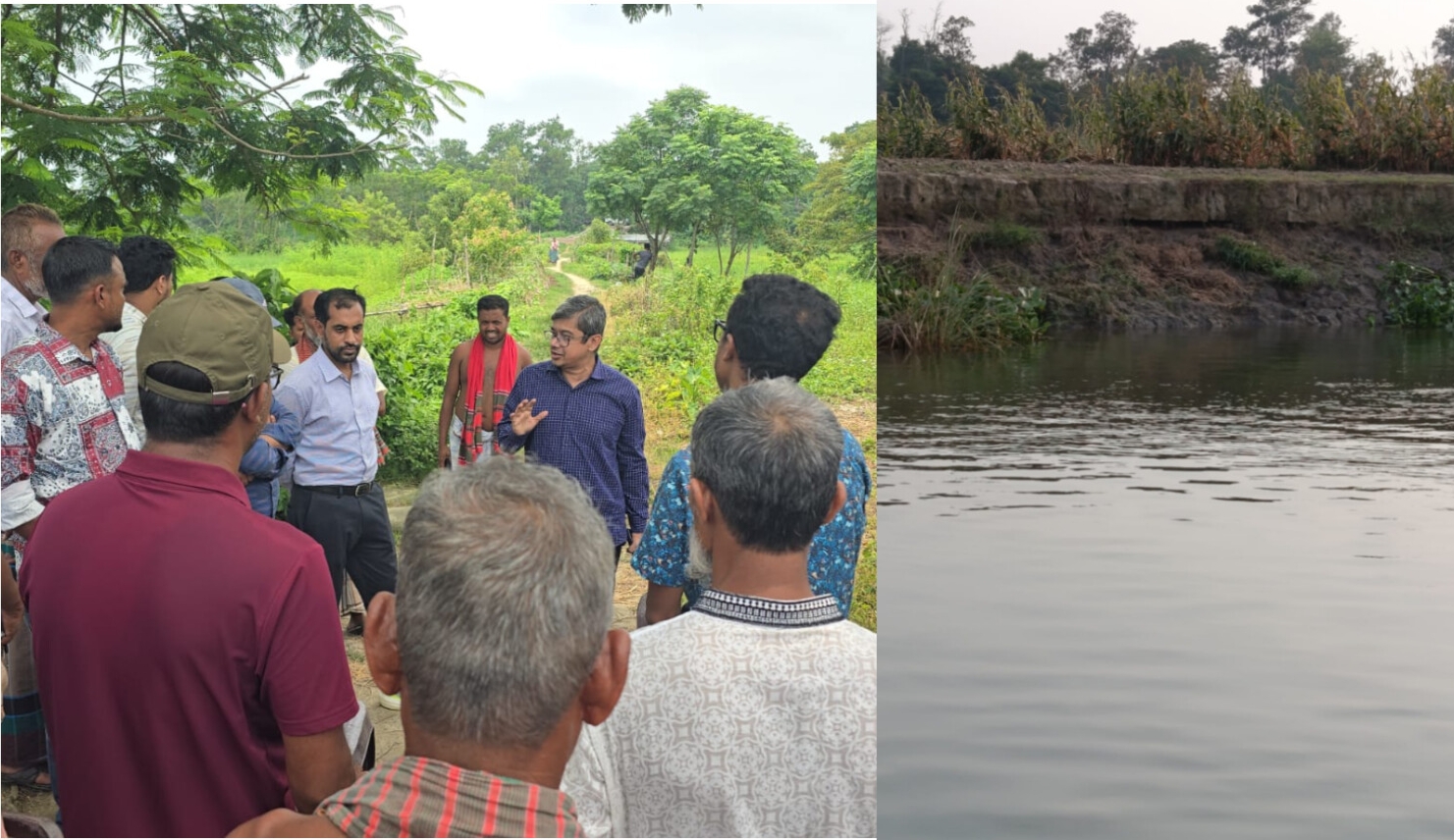 ধনাগোদা নদীর খাগুরিয়া-হাঁপানিয়া এলাকায় ভাঙ্গন।। পাউবো কর্তৃপক্ষের পরিদর্শন