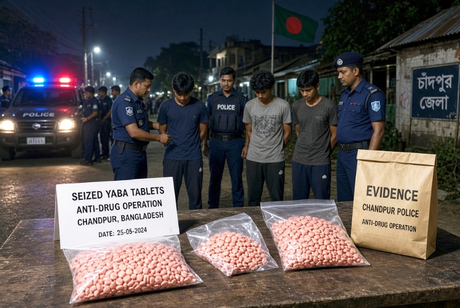 চাঁদপুর জেলাব্যাপী ধারাবাহিক পুলিশি অভিযানে ১২ মাদক কারবারি ও ২২ কিশোর গ্যাং সদস্য আটক